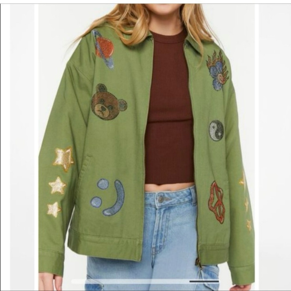 Forever 21 Olive Embroidered Utility Jacket
6